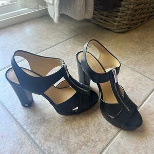 Michael Kors Black Leather Heeled Sandals with Zipper